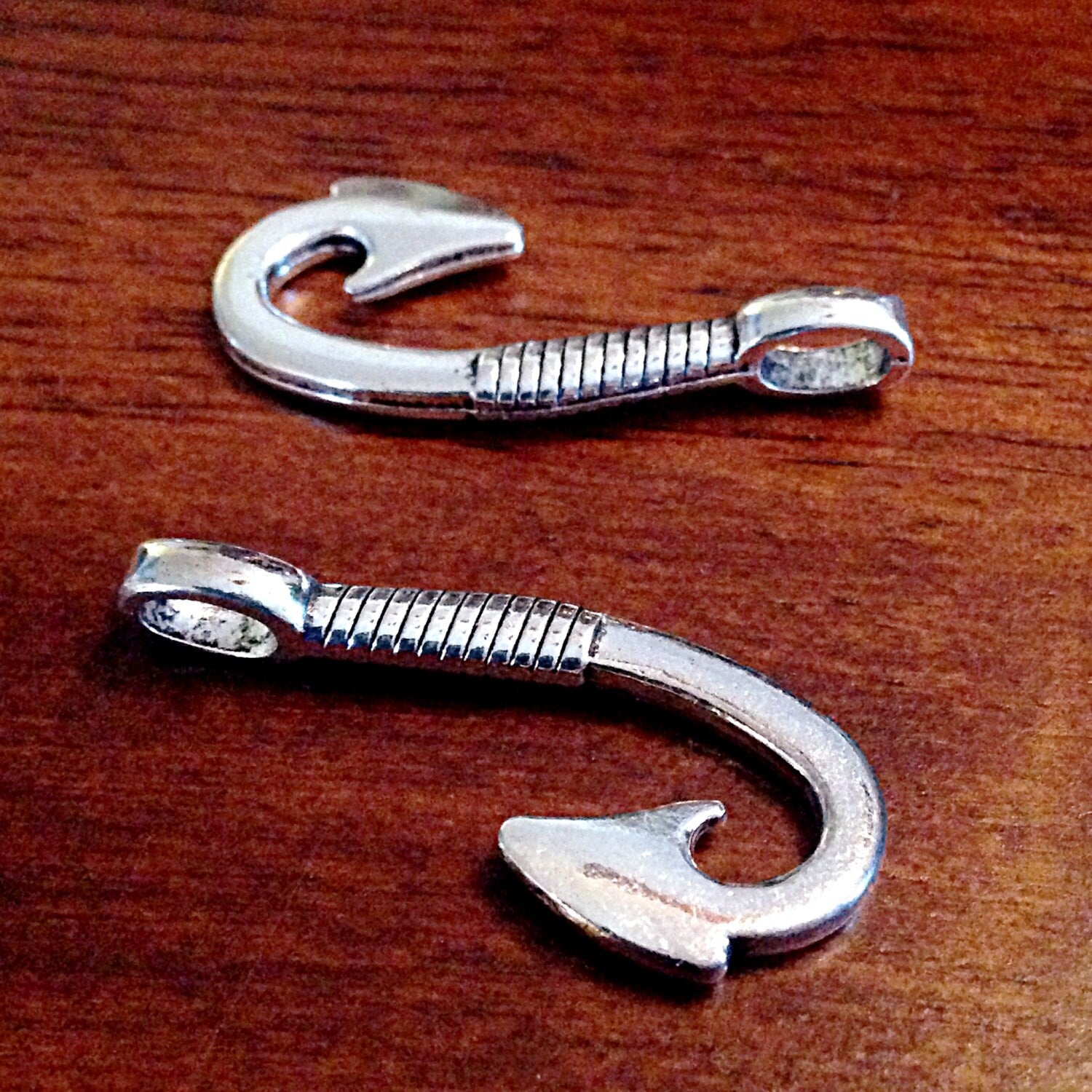 12 Large Fish Hook Charms, Antique Silver Charms, Silver Hook, Fishing Charms, Fishing Hook Pendants, Findings, Crafts and Jewelry Supplies