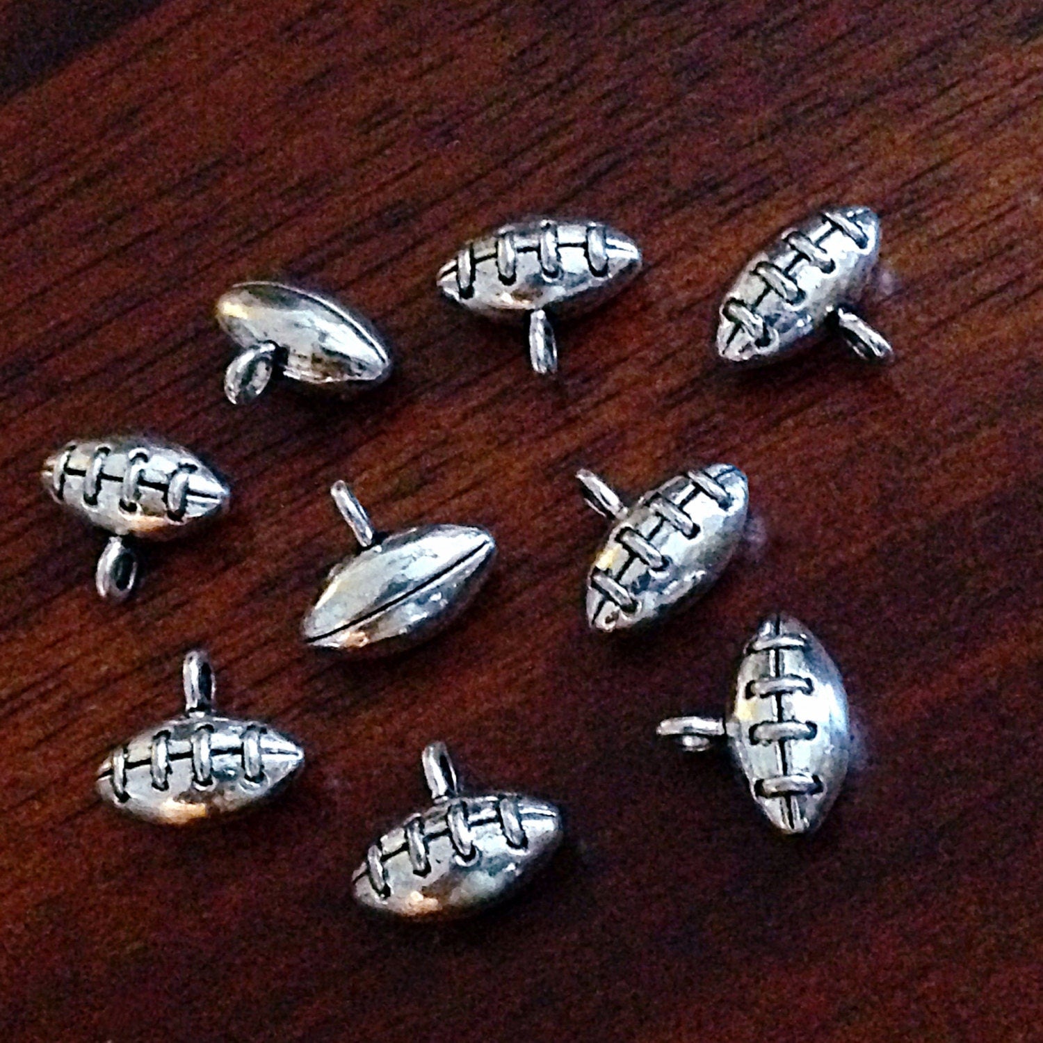 Bulk 20 Football Charms, Antique Silver Charms, Ball Charms, Football Charms, 3-D Football Charms, Jewelry and Craft Supplies, Findings