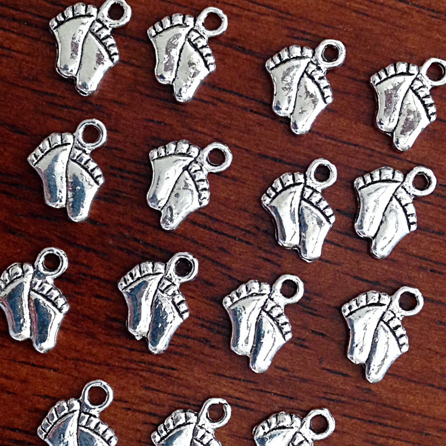 Bulk 25 Feet Charms, Antique Silver Charms, Baby Feet Charms, Footprint Charms, Tiny Feet Charms, Findings, Craft and Jewelry Supplies