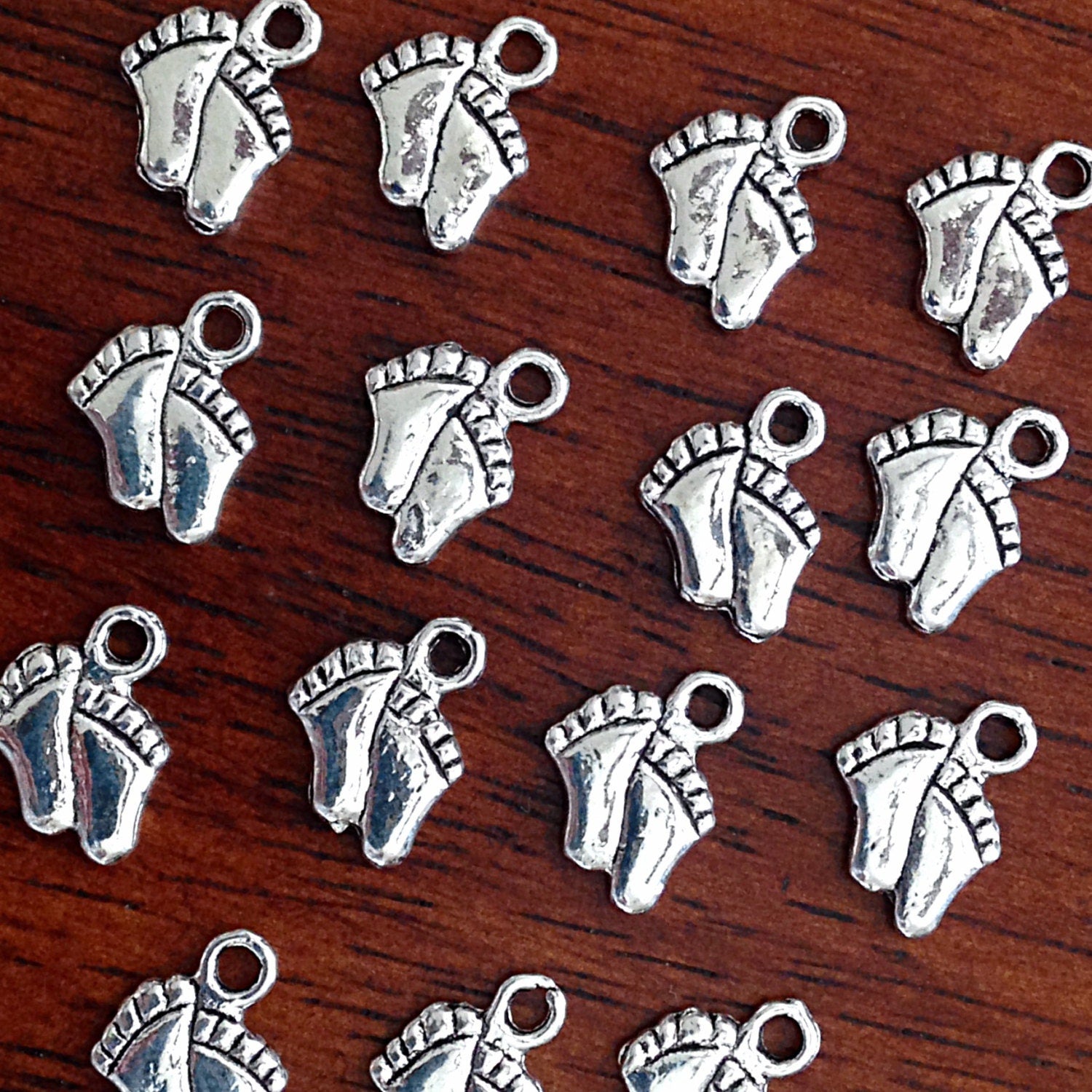 Bulk 25 Feet Charms, Antique Silver Charms, Baby Feet Charms, Footprint Charms, Tiny Feet Charms, Findings, Craft and Jewelry Supplies