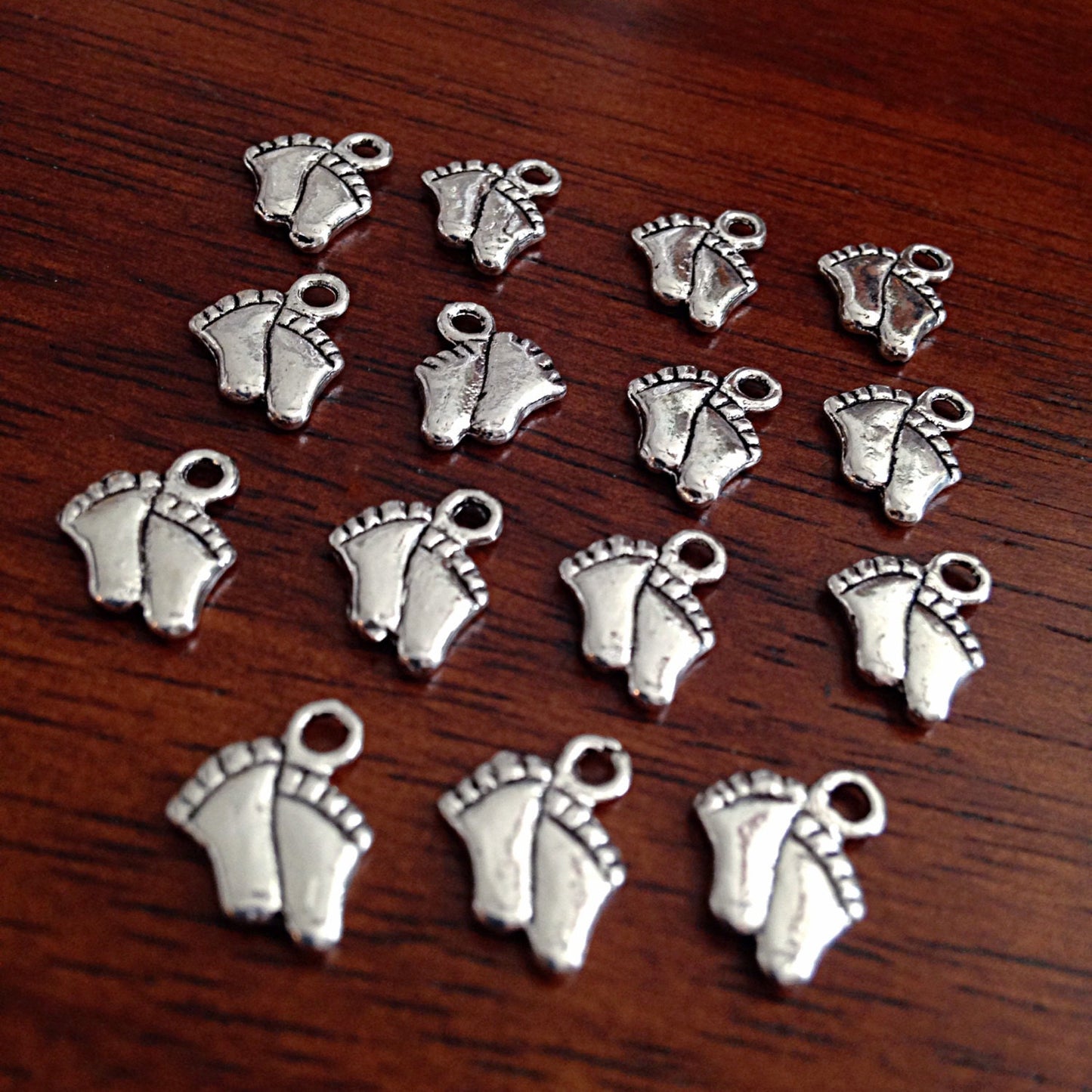 Bulk 25 Feet Charms, Antique Silver Charms, Baby Feet Charms, Footprint Charms, Tiny Feet Charms, Findings, Craft and Jewelry Supplies