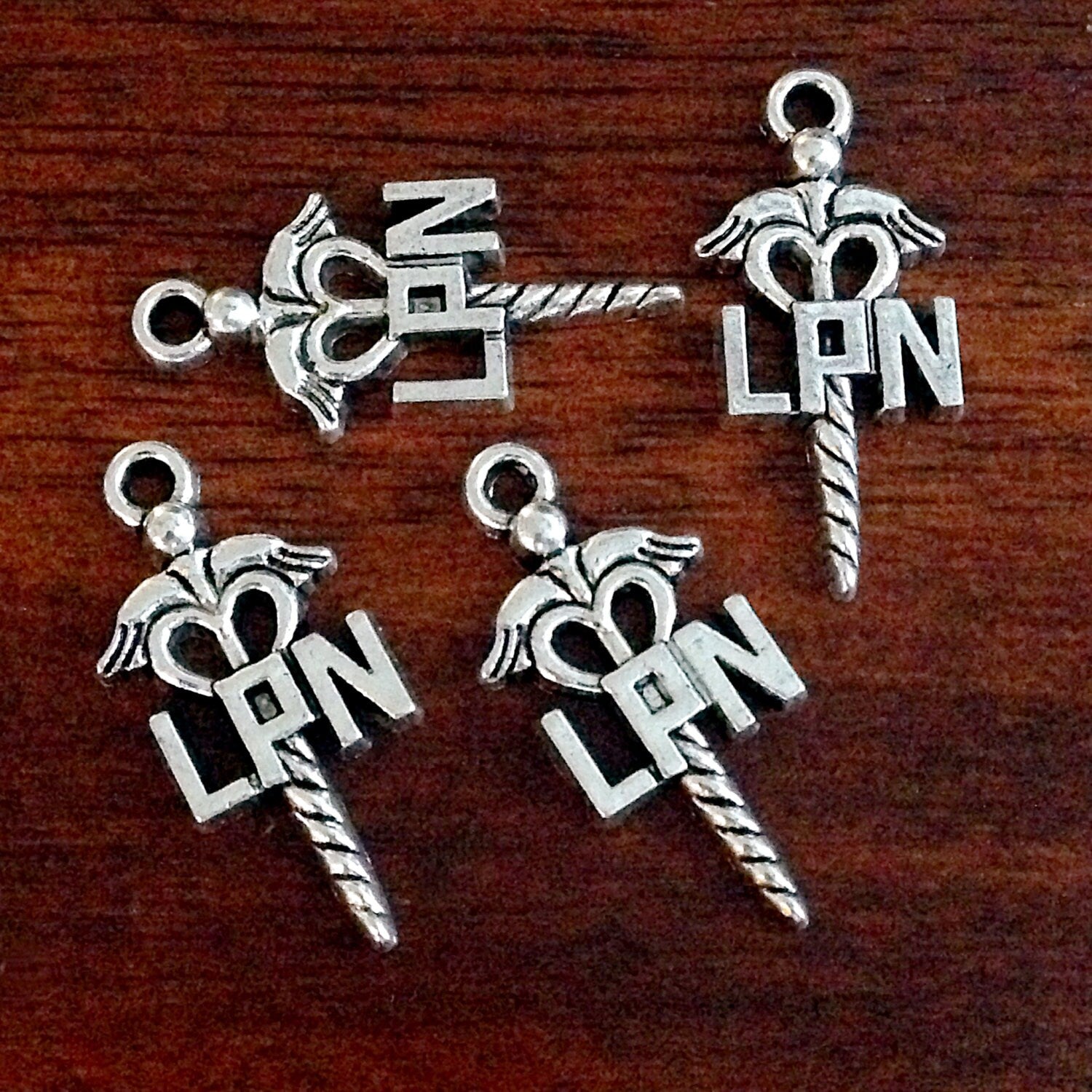 10 LPN Charms, Antique Silver Charms, Licensed Practical Nurse Charms, LPN Charms, Nursing Charms, Findings, Craft and Jewelry Supplies