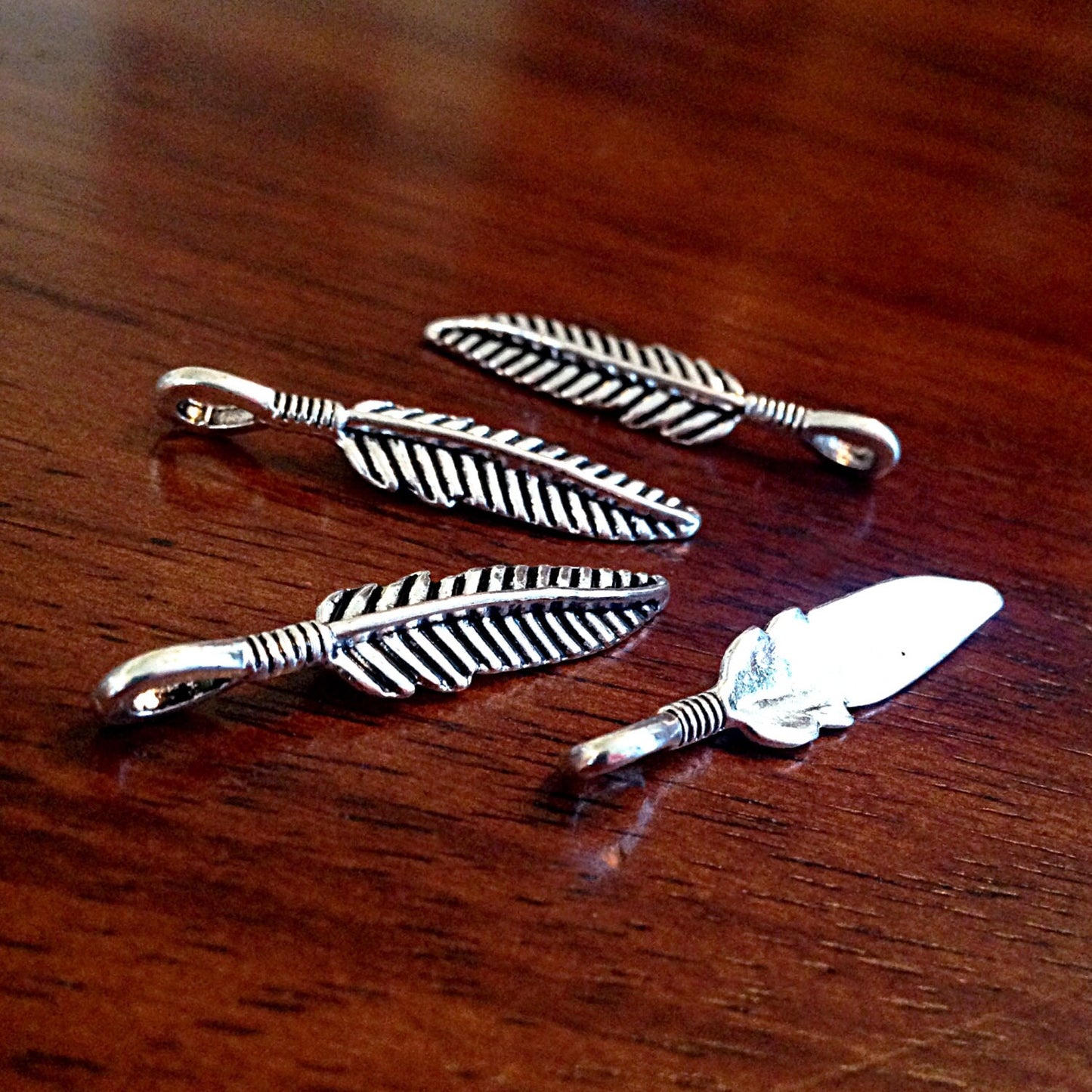 15 Feather Charms, Antique Silver Wing, Feather Charms, Silver Feather Charms, Crafts and Jewelry Making Supplies and Findings