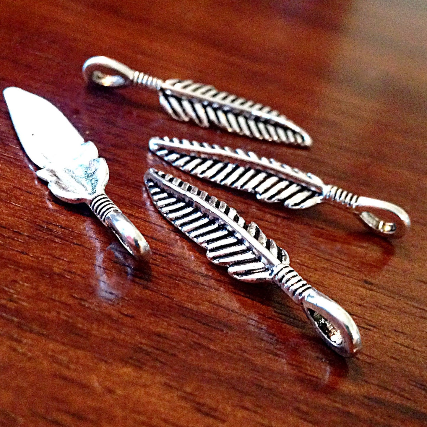 15 Feather Charms, Antique Silver Wing, Feather Charms, Silver Feather Charms, Crafts and Jewelry Making Supplies and Findings