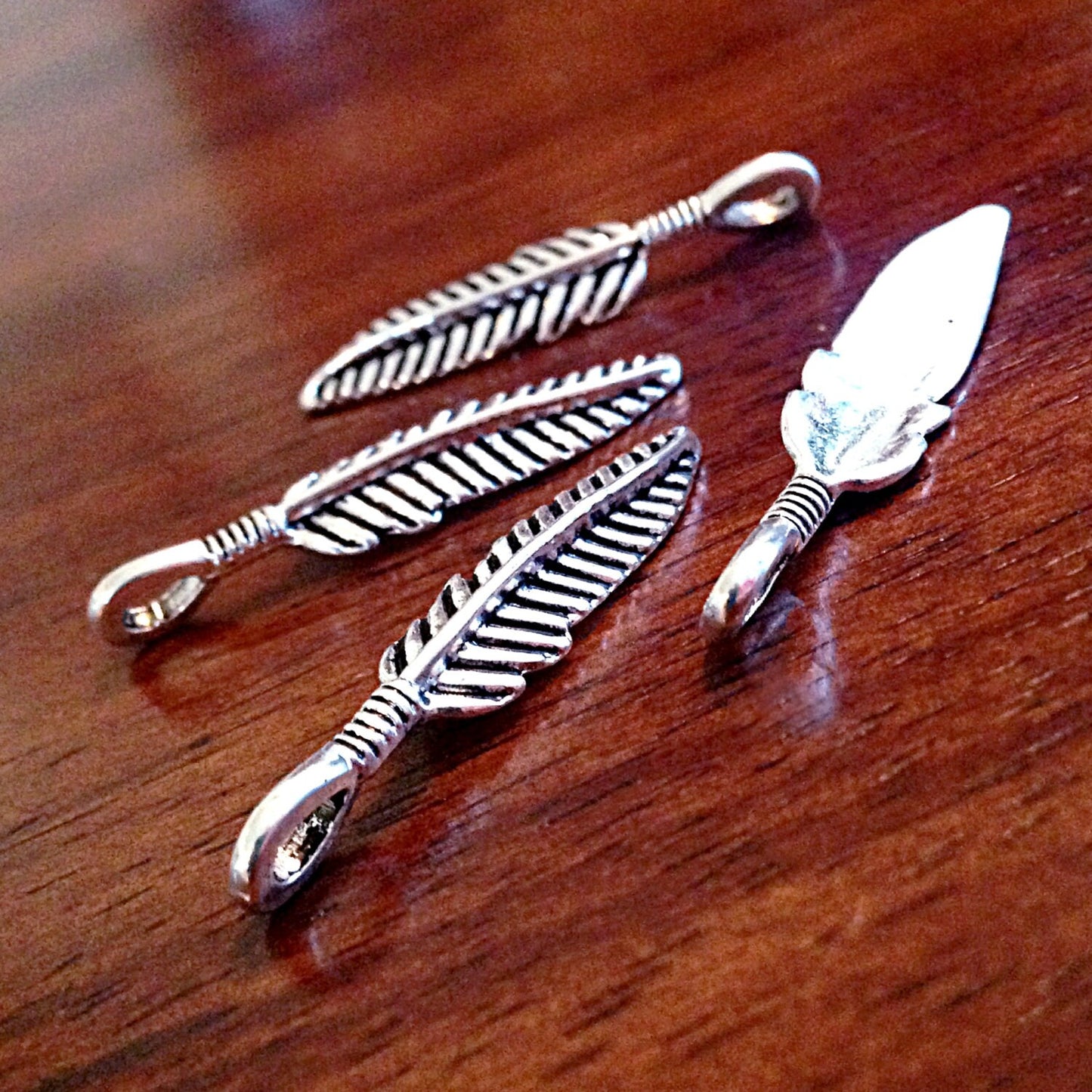 15 Feather Charms, Antique Silver Wing, Feather Charms, Silver Feather Charms, Crafts and Jewelry Making Supplies and Findings