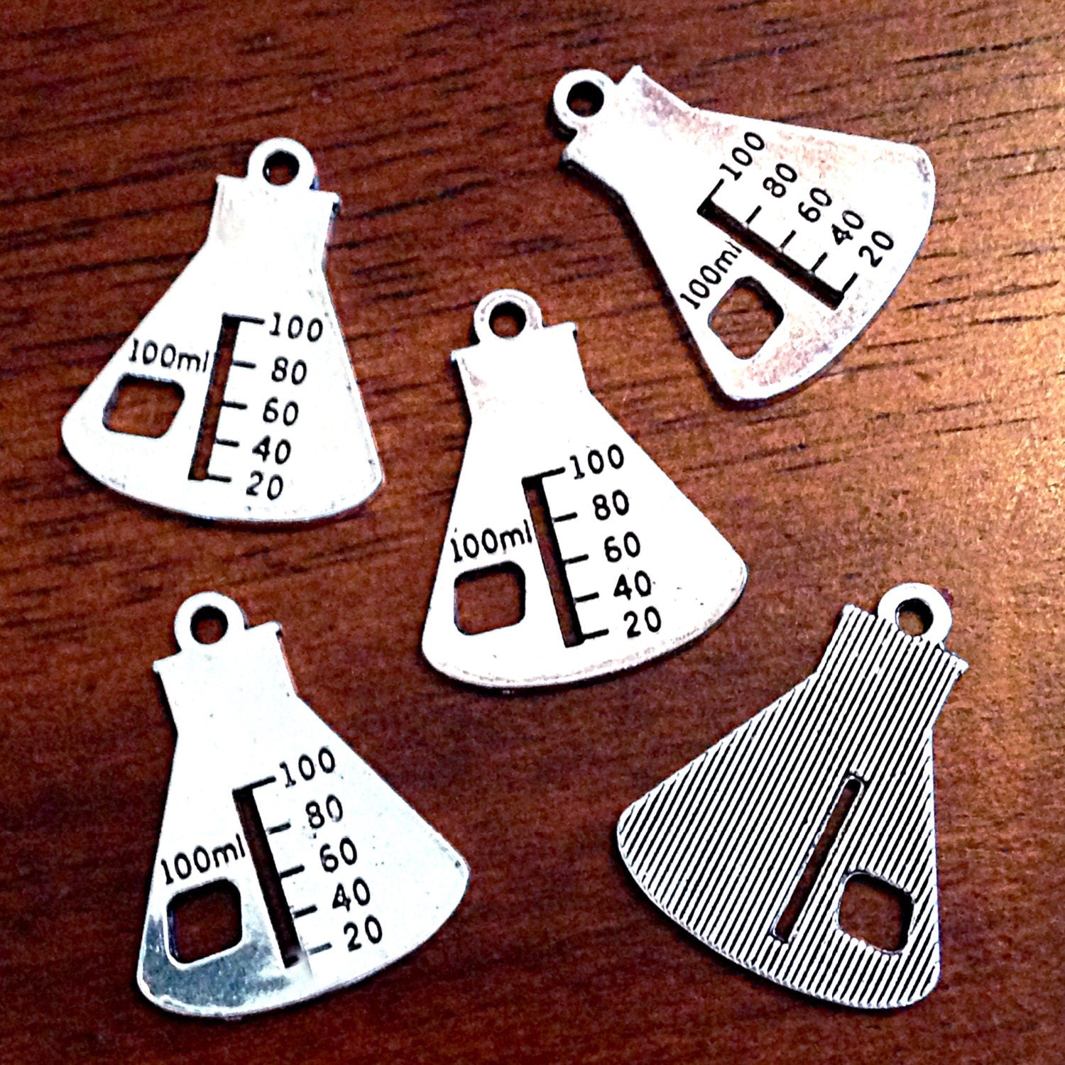 7 Beaker Pendants, Antique Silver Charms, Beaker Charms, Chemistry Charms, Science Charms, Finding, Charm, Craft and Jewelry Supplies