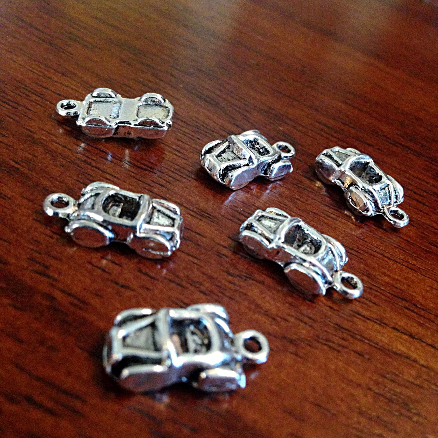10 Car Charms, Antique Silver Charms, 3-D Race Car Charms, Silver Car Charms, Automobile Charms, Findings, Crafts and Jewelry Supplies