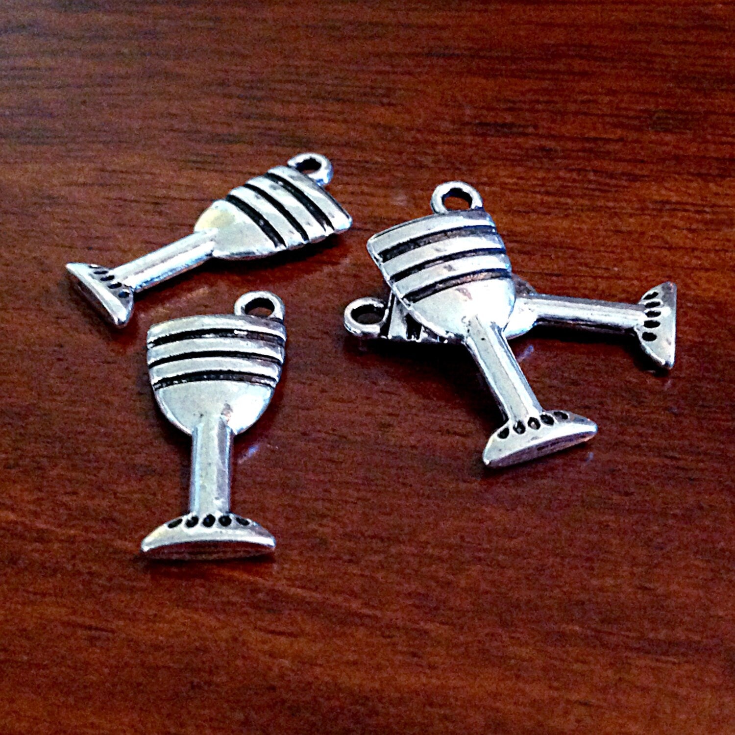 15pcs, Margarita Glass Charms, Wine Glass Charms, Antique Silver Charms Double Sided Charms, 3-D Wine Glass Charms, Findings