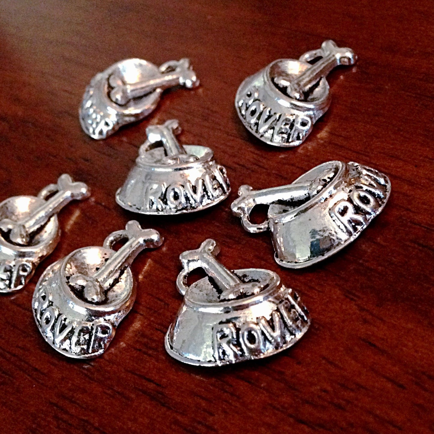 BULK 20 Dog Bowl Charms, Antique Silver Charms, Dog Bone Charms, Doggy Bowl, Pet Charms, Dog Bowl, Jewelry and Craft Supplies, Findings