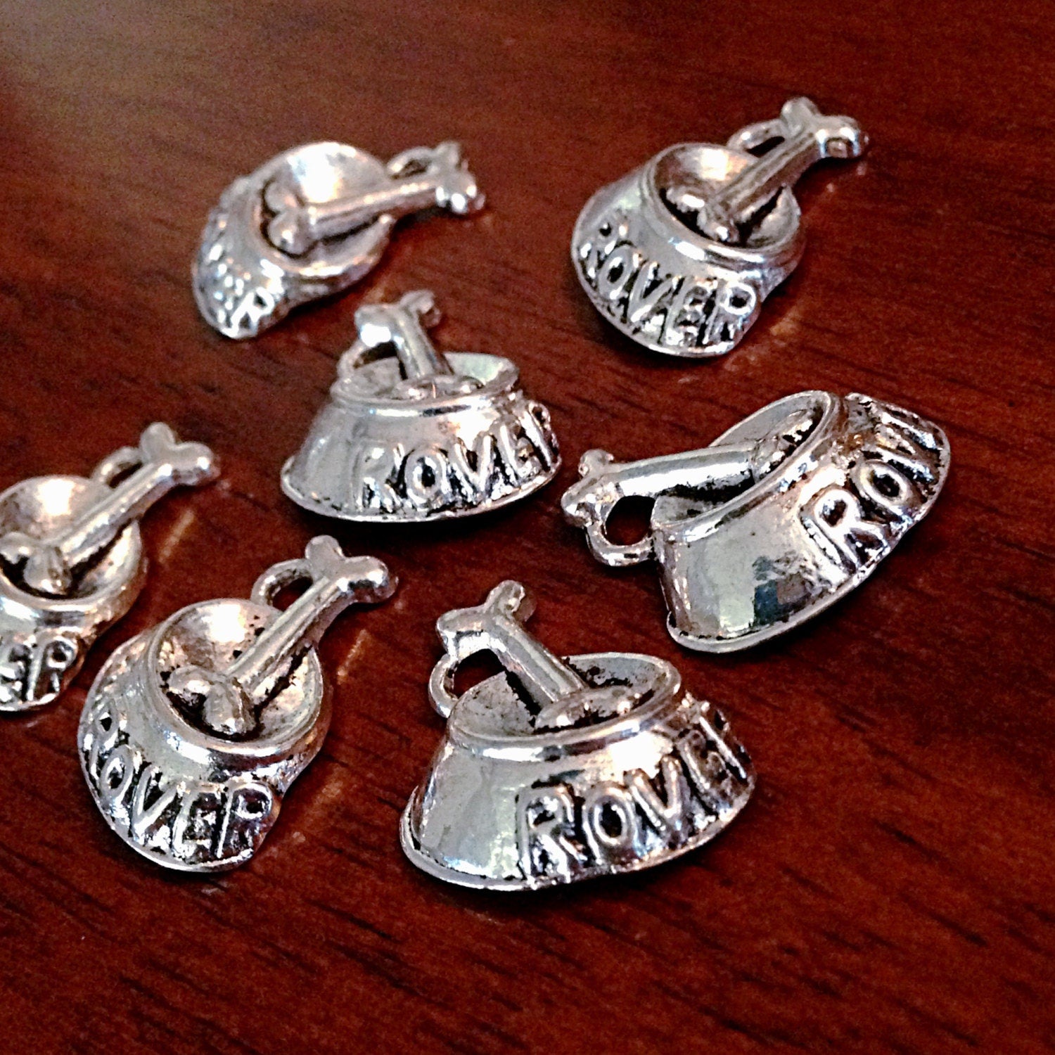 BULK 20 Dog Bowl Charms, Antique Silver Charms, Dog Bone Charms, Doggy Bowl, Pet Charms, Dog Bowl, Jewelry and Craft Supplies, Findings