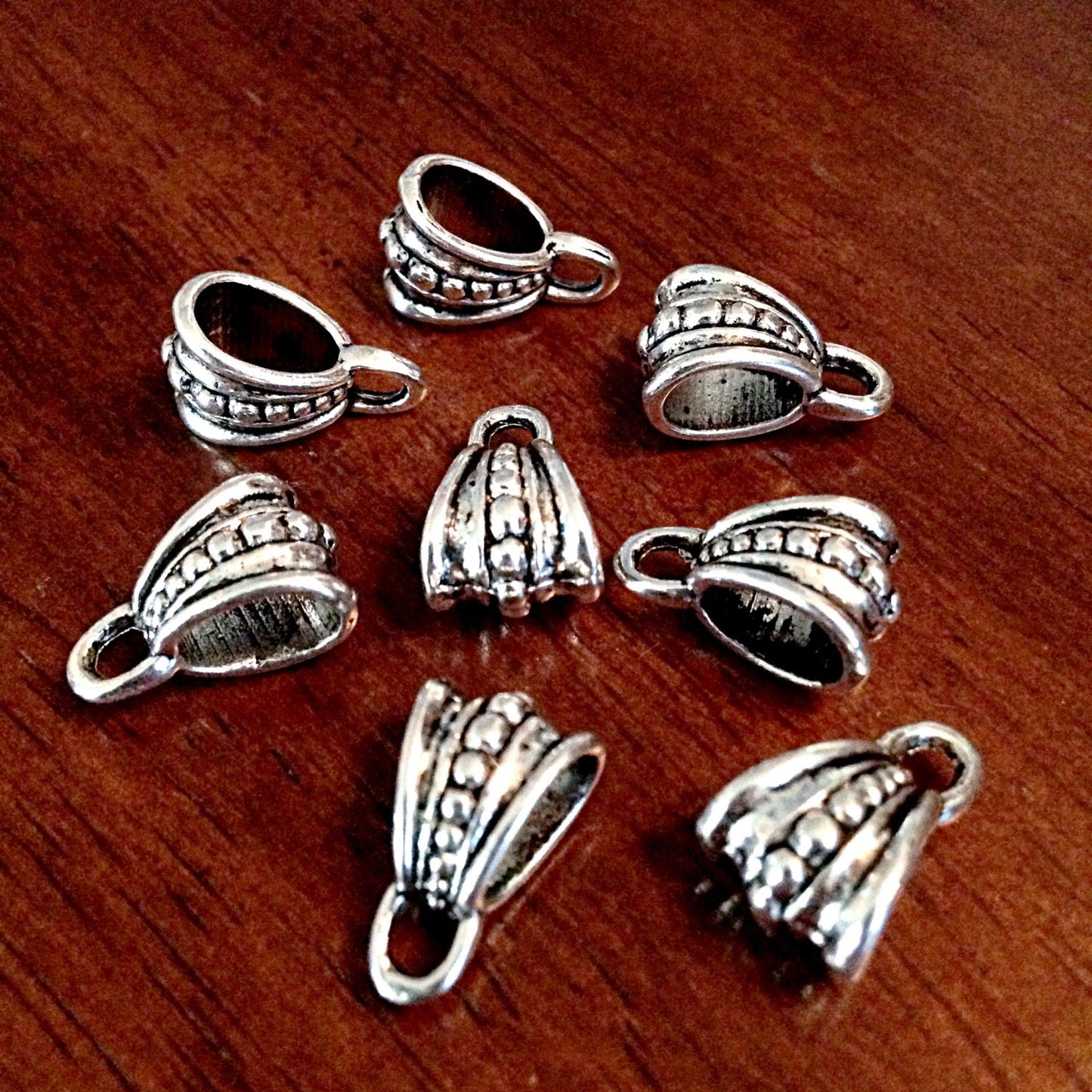 15pcs, Bail Beads, Bail Connector, Silver Spacer Beads, Big Hole Beads, Teardrop Bail Connectors, Bail Charms, Craft Supplies, Findings