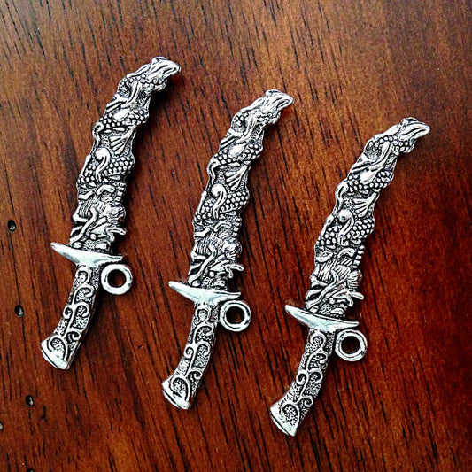 4 Sword Charms, Antique Silver Charms, Silver Sword Charms, Fancy Sword Charms, Armor Charms, Knife Charms, Dagger Charms, Findings