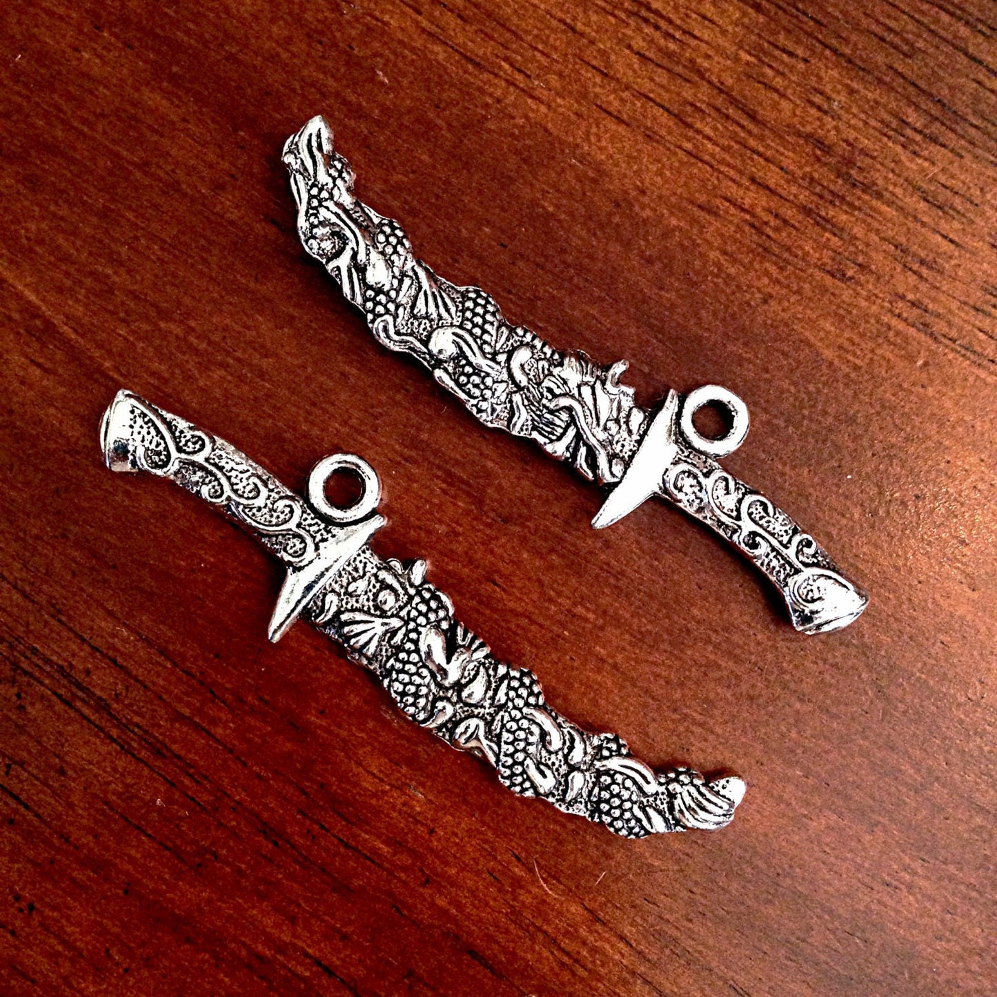 4 Sword Charms, Antique Silver Charms, Silver Sword Charms, Fancy Sword Charms, Armor Charms, Knife Charms, Dagger Charms, Findings