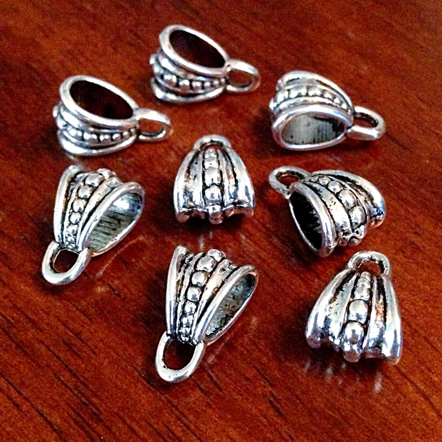 15pcs, Bail Beads, Bail Connector, Silver Spacer Beads, Big Hole Beads, Teardrop Bail Connectors, Bail Charms, Craft Supplies, Findings