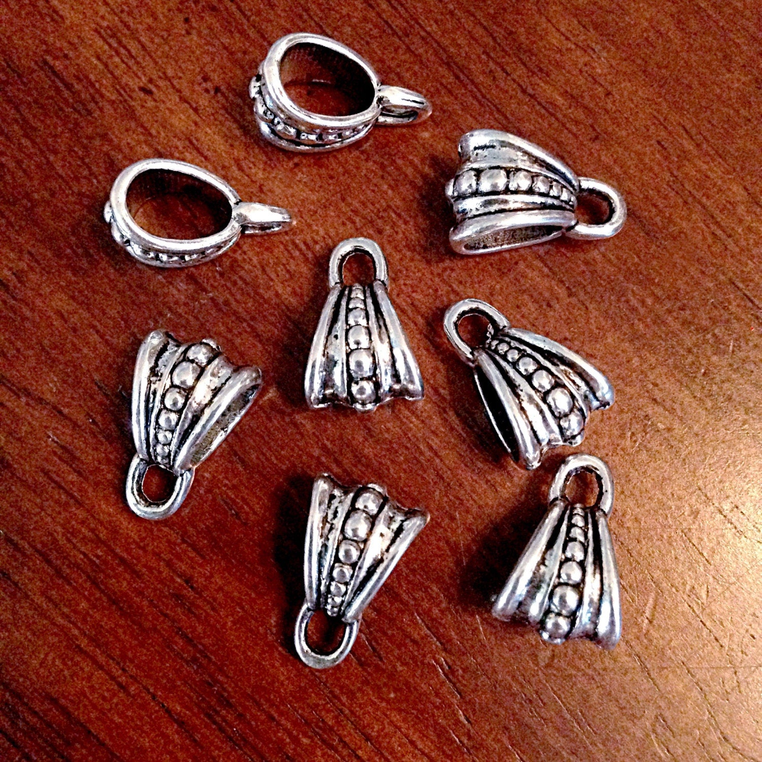 15pcs, Bail Beads, Bail Connector, Silver Spacer Beads, Big Hole Beads, Teardrop Bail Connectors, Bail Charms, Craft Supplies, Findings