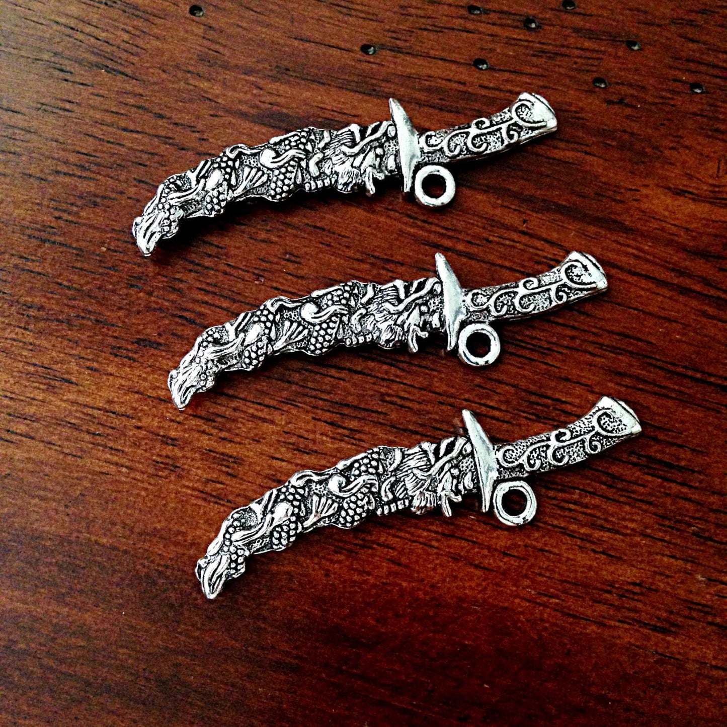 4 Sword Charms, Antique Silver Charms, Silver Sword Charms, Fancy Sword Charms, Armor Charms, Knife Charms, Dagger Charms, Findings