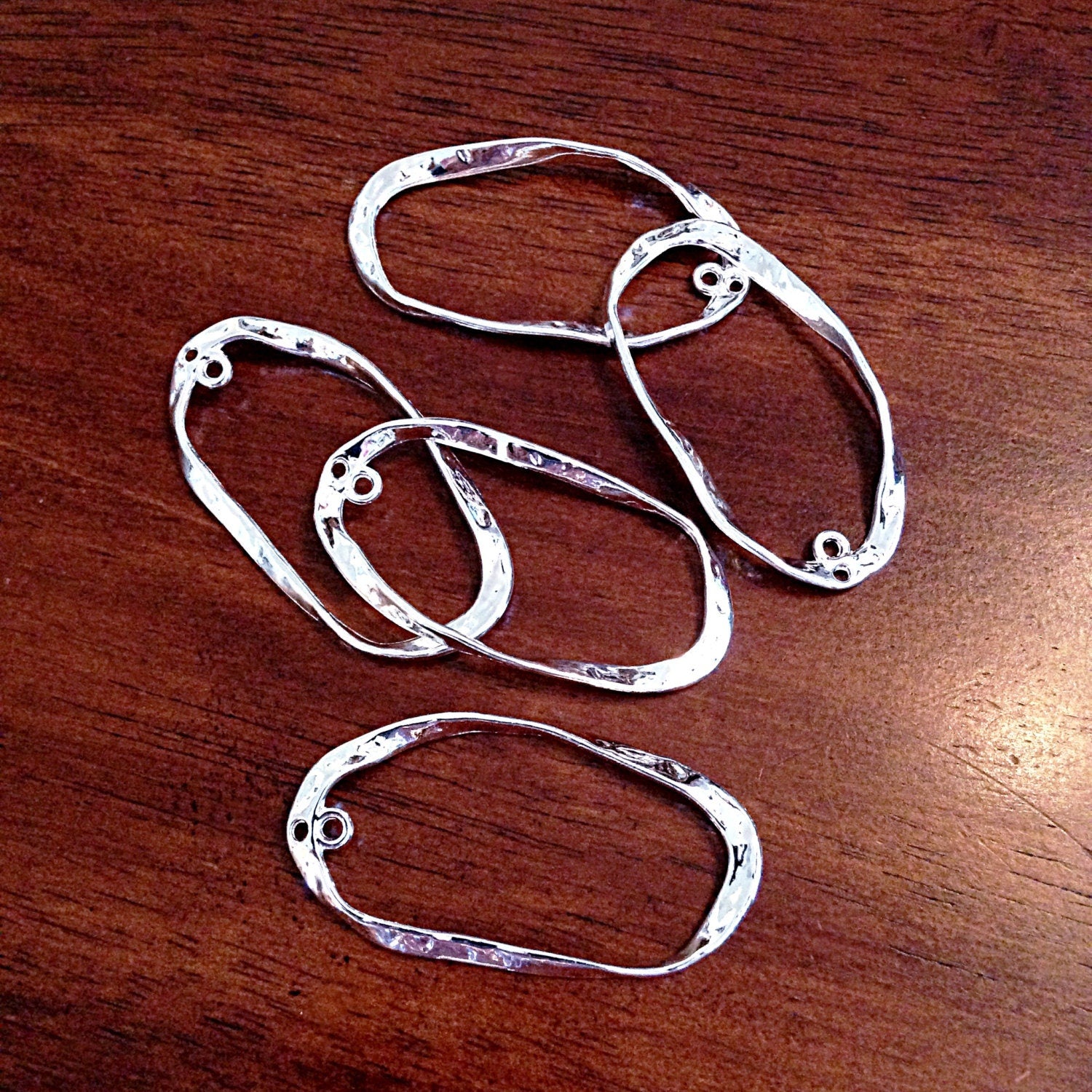 6 pcs Silver Earring Charms, Antique Silver Hoops Connectors, Oval Earring Pendants, Connector Hoop Charms, Connector Charms, Findings