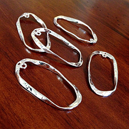 6 pcs Silver Earring Charms, Antique Silver Hoops Connectors, Oval Earring Pendants, Connector Hoop Charms, Connector Charms, Findings