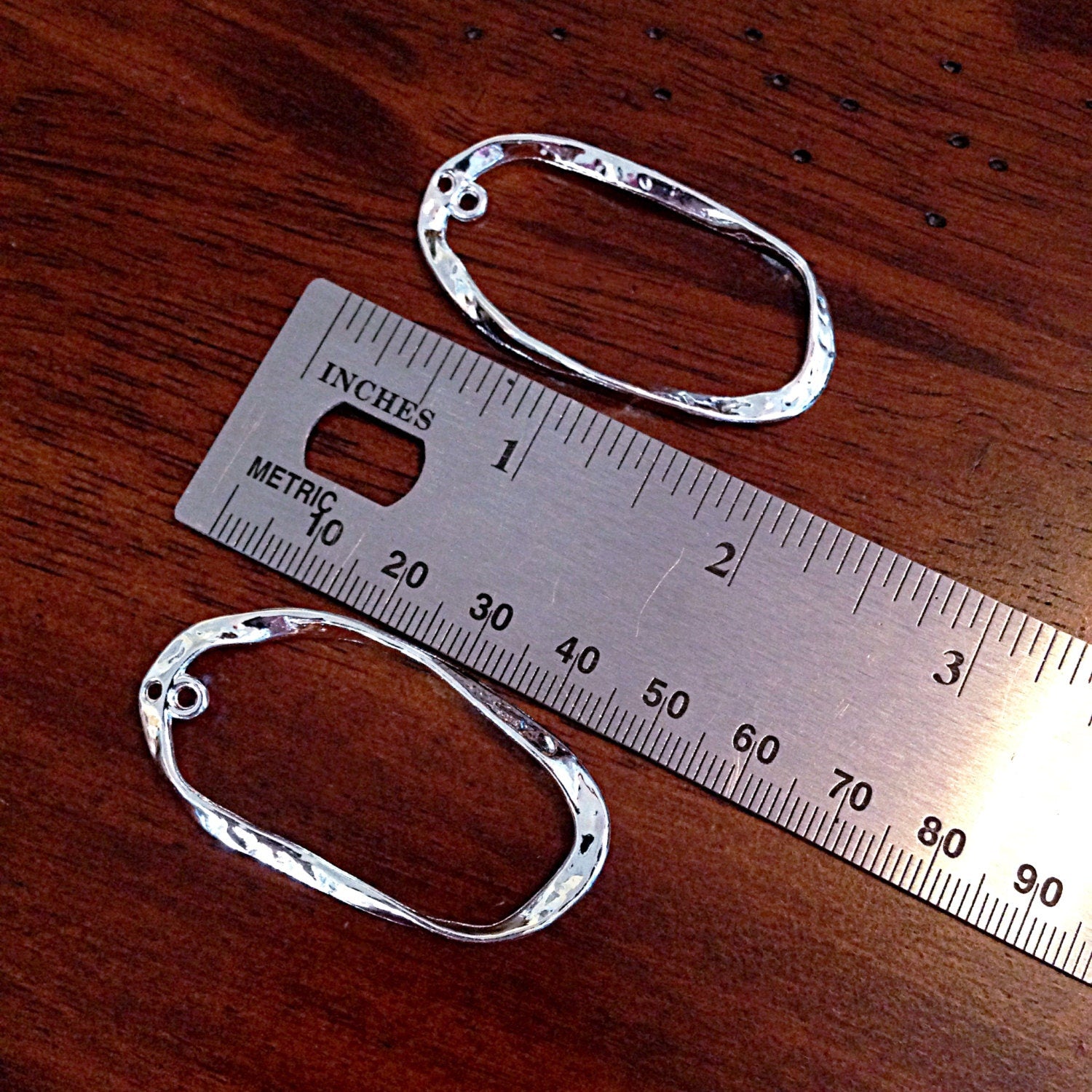 6 pcs Silver Earring Charms, Antique Silver Hoops Connectors, Oval Earring Pendants, Connector Hoop Charms, Connector Charms, Findings