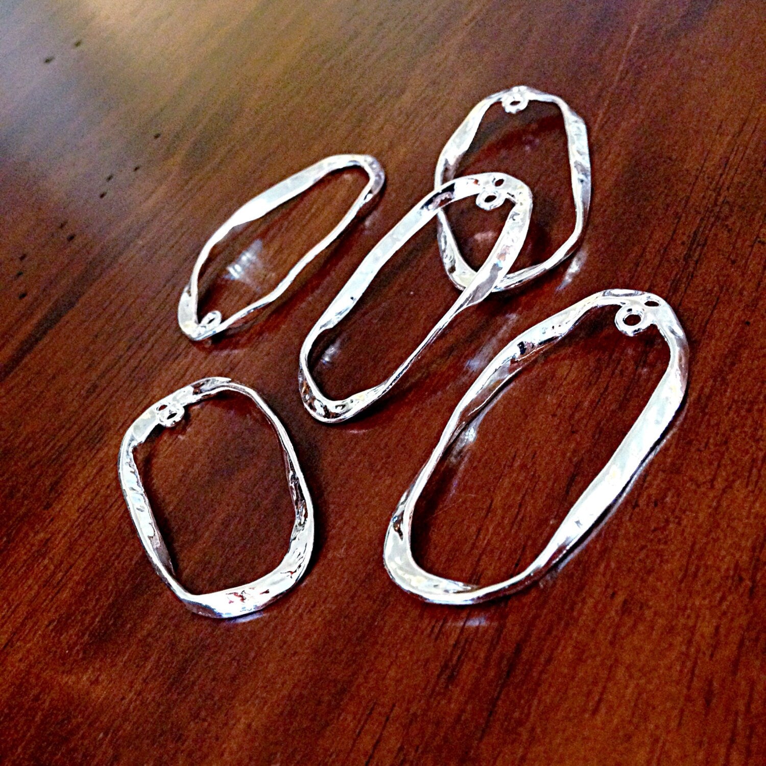 6 pcs Silver Earring Charms, Antique Silver Hoops Connectors, Oval Earring Pendants, Connector Hoop Charms, Connector Charms, Findings