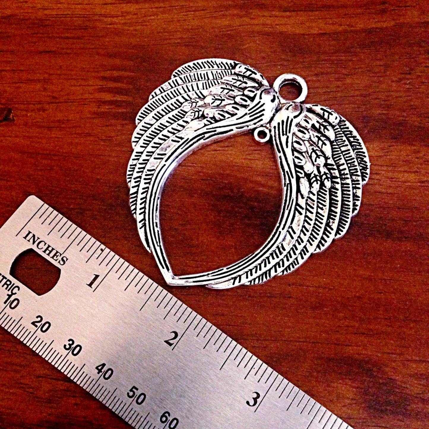 3 Large Angel Wing Pendants, Silver Wings Pendants, Wing Connector Charms, Angel Wing Charms, Connector, Craft and Jewelry Supplies, Findngs