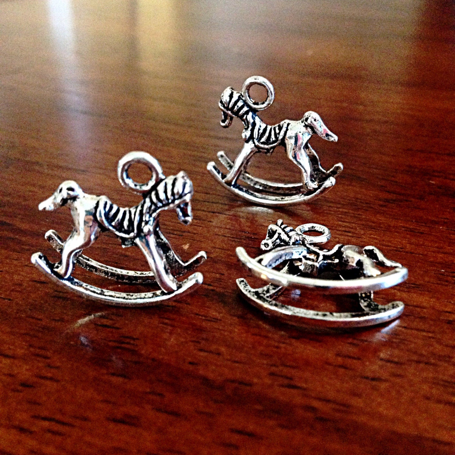 15 Rocking Horse Charms, Rockinghorse Pendants, Antique Silver Charms, Double Sided Rocking House Pendants, 3D Rockinghorse Charms, Findings