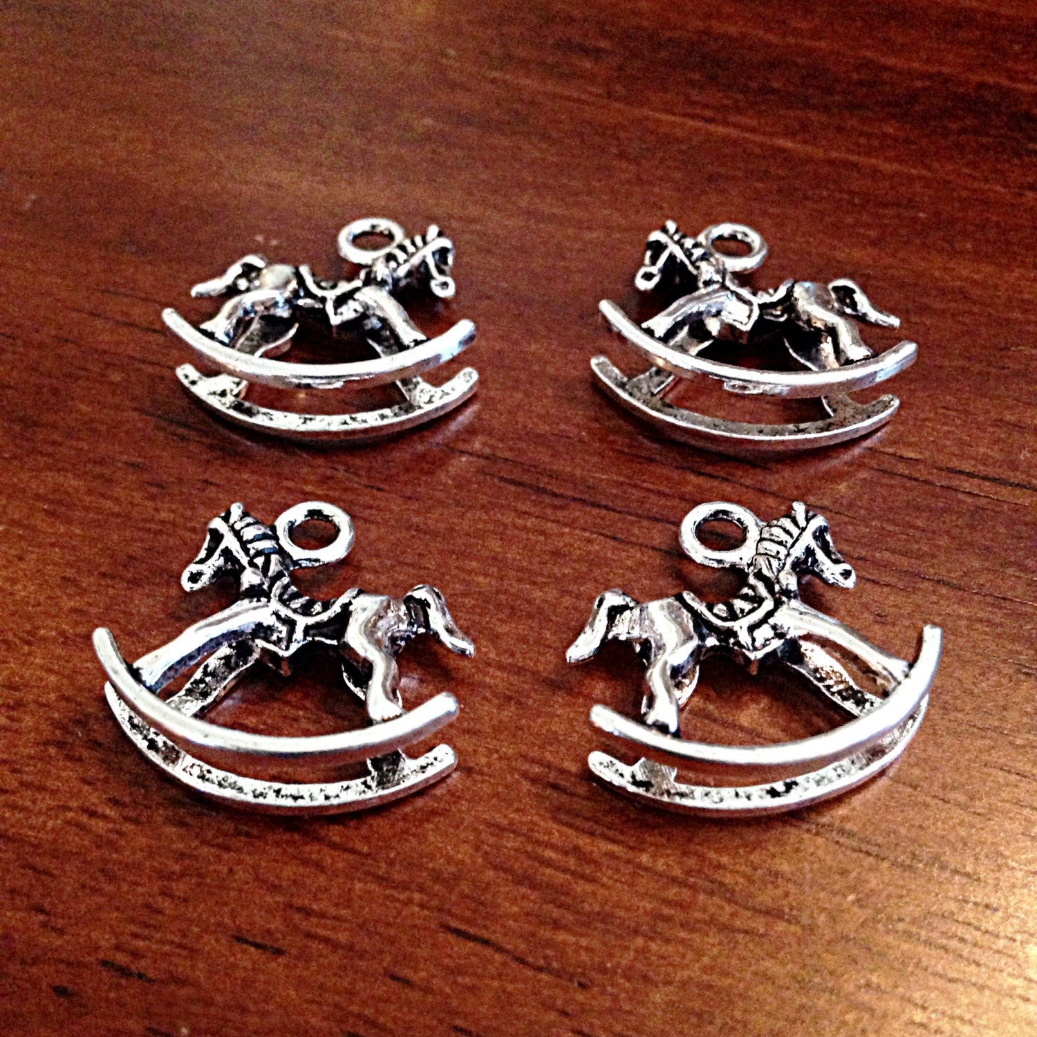 8 Rocking Horse Charms, Rockinghorse Charms, Antique Silver Charms, Double Sided Rocking House Pendant, 3D Rocking Horse Charms, Findings
