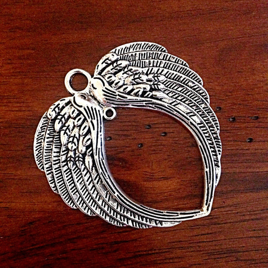 3 Large Angel Wing Pendants, Silver Wings Pendants, Wing Connector Charms, Angel Wing Charms, Connector, Craft and Jewelry Supplies, Findngs