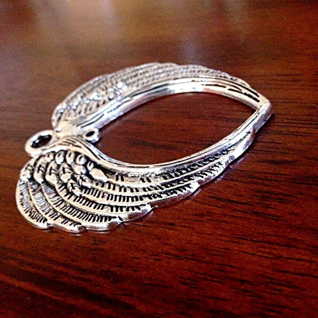 5 Large Angel Wing Pendants, Silver Wings Pendants, Wing Connector Charms, Angel Wing Charms, Angel Wing Connector Pendants, Findngs