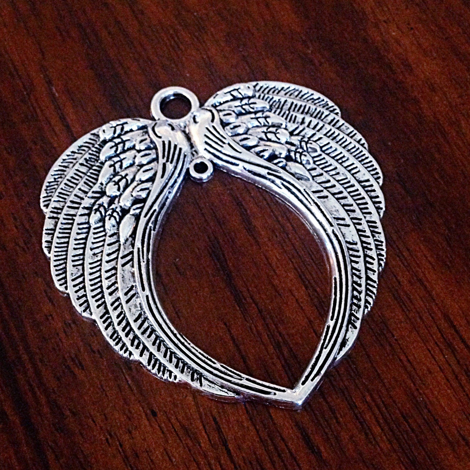 3 Large Angel Wing Pendants, Silver Wings Pendants, Wing Connector Charms, Angel Wing Charms, Connector, Craft and Jewelry Supplies, Findngs