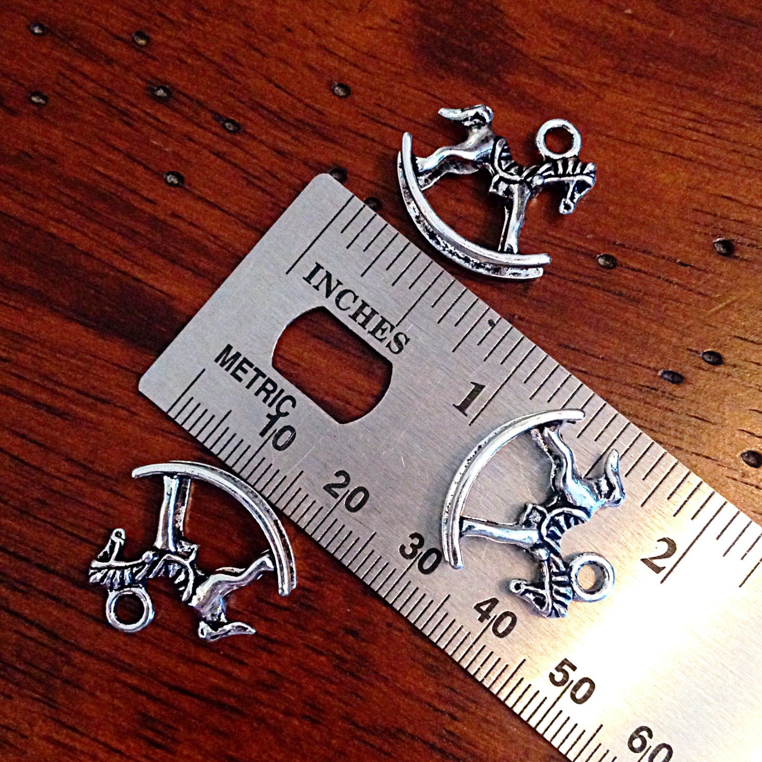 15 Rocking Horse Charms, Rockinghorse Pendants, Antique Silver Charms, Double Sided Rocking House Pendants, 3D Rockinghorse Charms, Findings