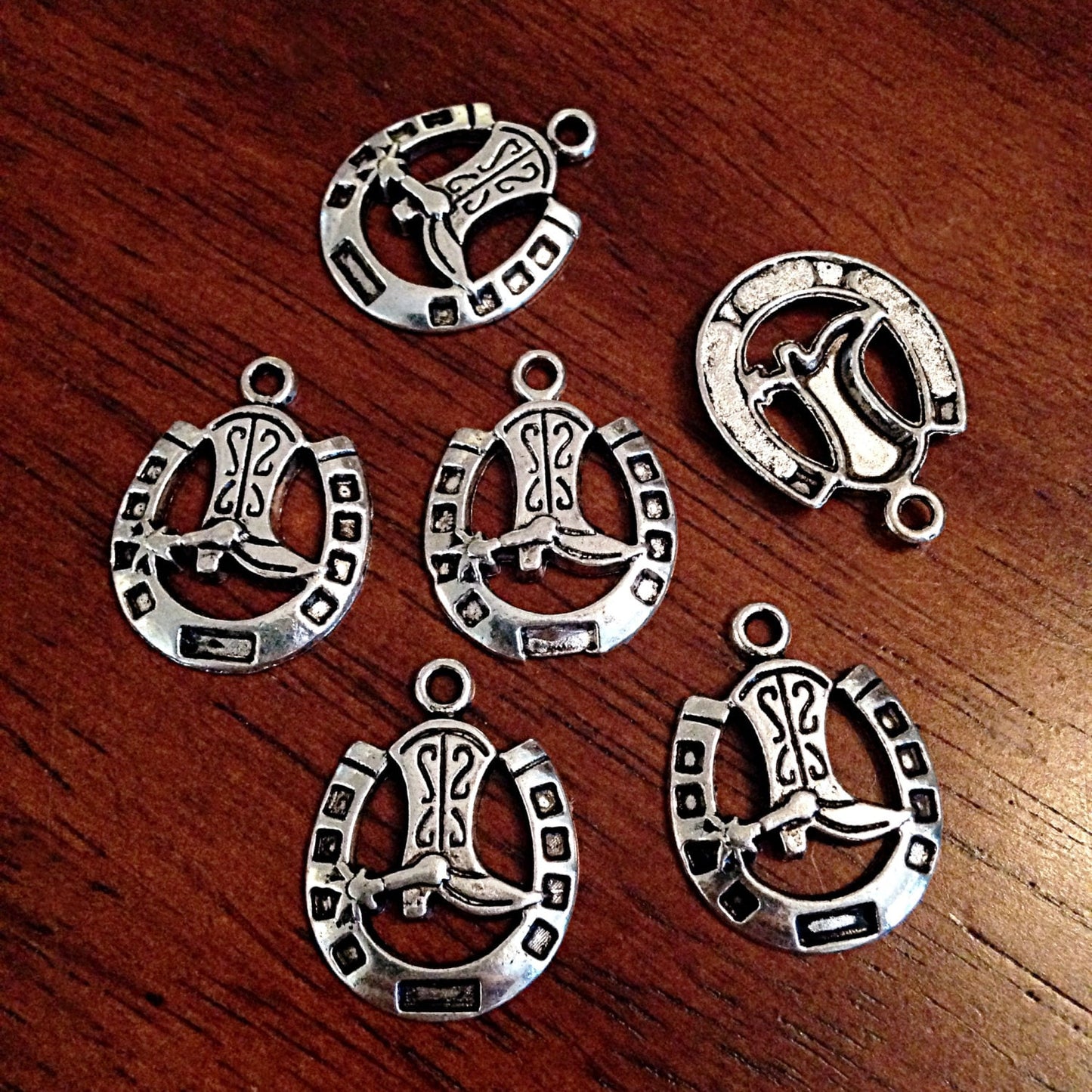8 Horseshoe Charms, Antique Silver Charms, Horseshoe Pendants, Boot Charms, Western Charms, Horseshoe, Craft and Jewelry Supplies, Findings