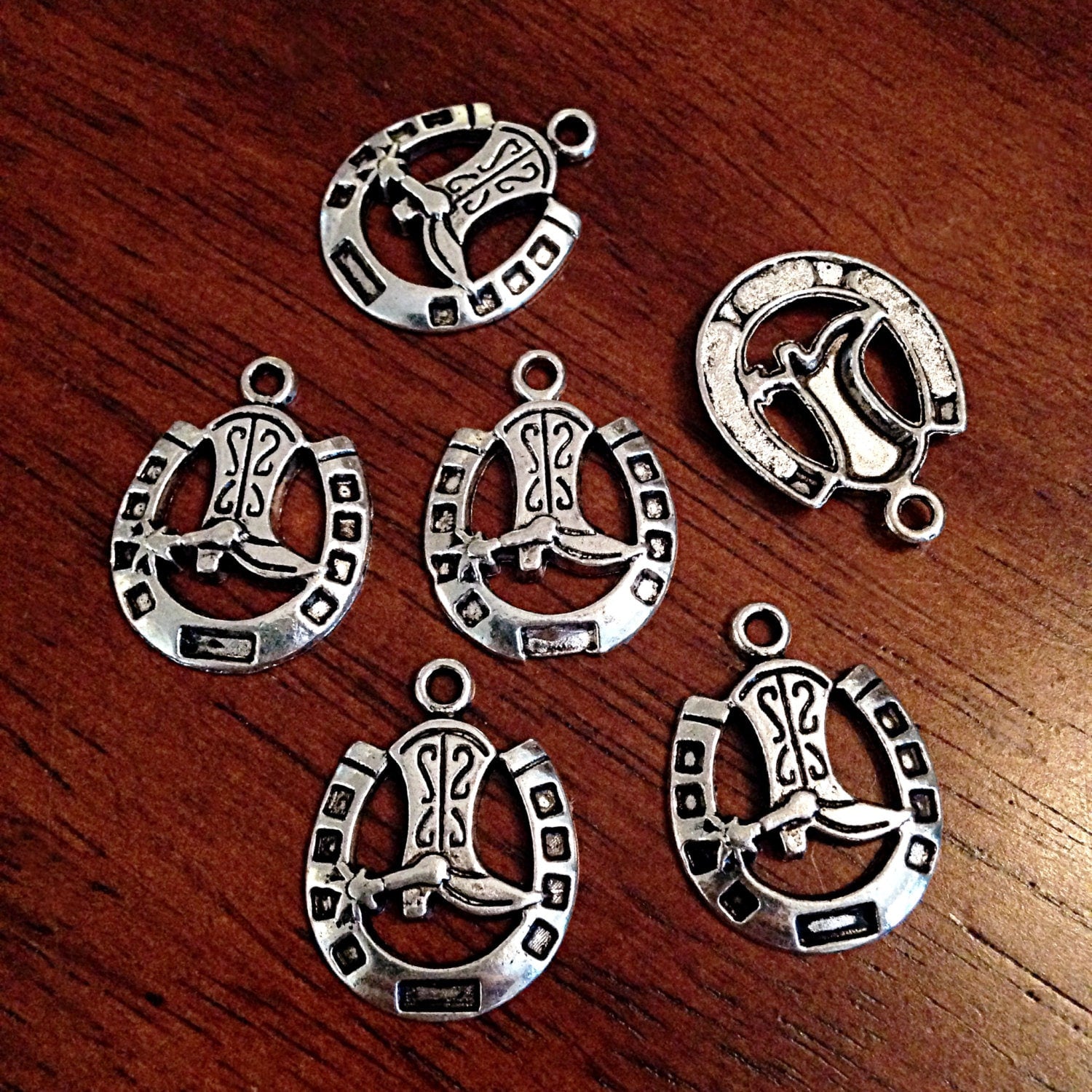 8 Horseshoe Charms, Antique Silver Charms, Horseshoe Pendants, Boot Charms, Western Charms, Horseshoe, Craft and Jewelry Supplies, Findings