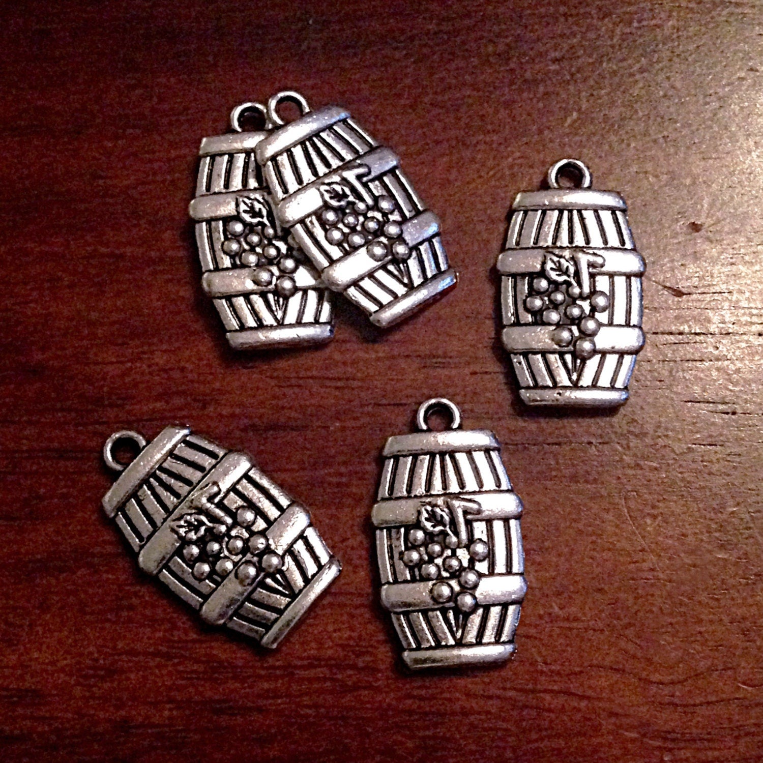 10pcs, Wine Barrel Charms, Antique Silver Barrel Charms, SilveE Wine Glass Charms, Vineyard Charms, Grapes Charms, Wine Barrel Pendants 