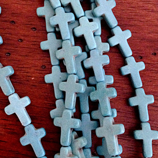 Bulk 40 pcs, 16x12mm Turquoise Cross Beads, Howlite Beads, Cross Beads, Blue Turquoise Cross Beads, Craft and Jewelry Supplies, Findngs