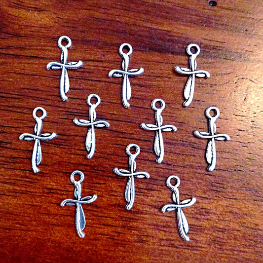 25 Silver Cross Charms, Antique Silver Charms, Cross Charms, Rosary Cross Charms, Double Sided Cross Charms, Tiny Cross Charms, Findings