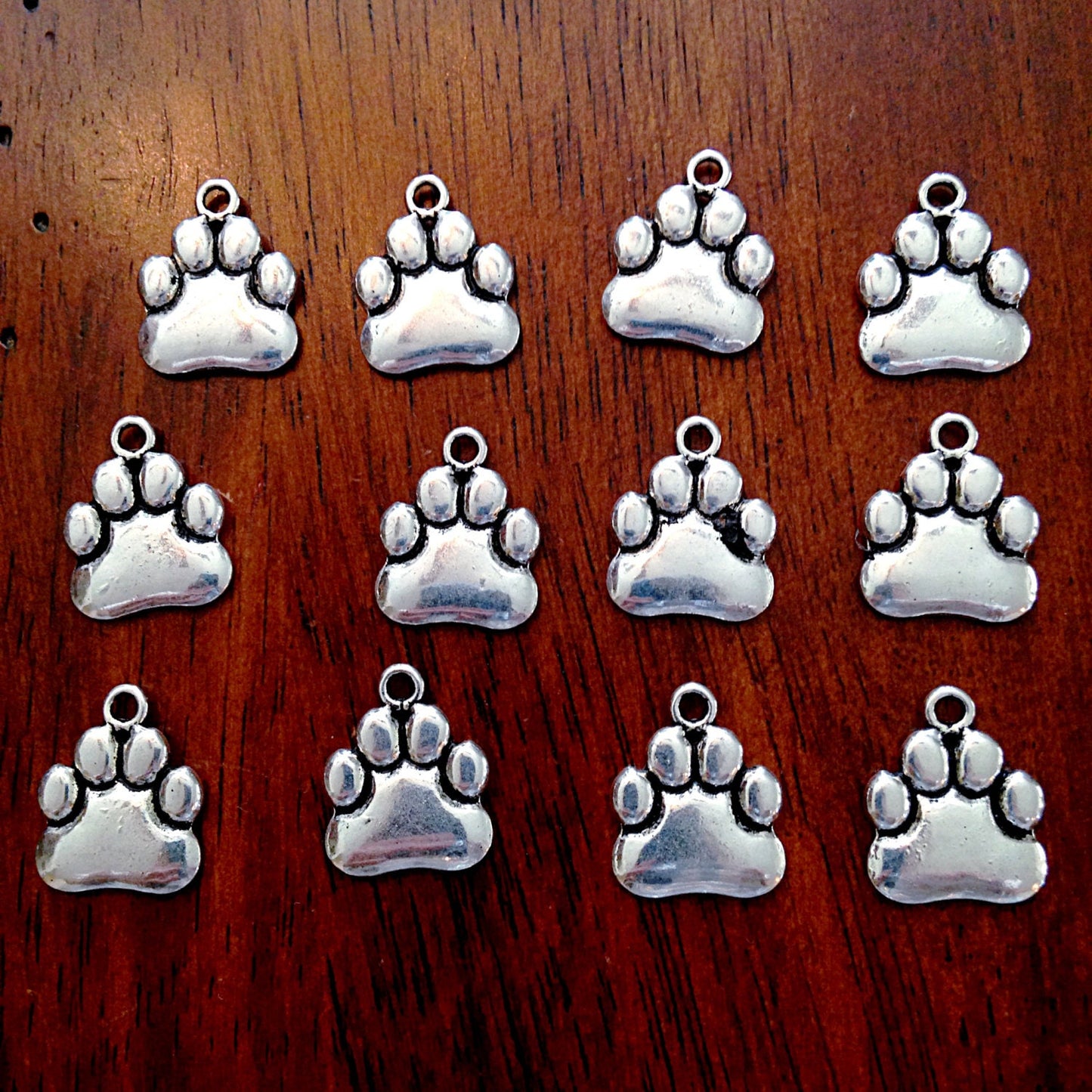 15pcs, Dog Paw Charms, Paw Charms, Antique Silver Puppy Charms, Dog Charms, Double Sided Paw Charms, Jewelry and Craft Supplies, Findings