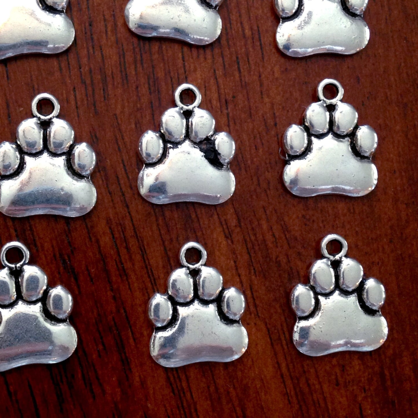 15pcs, Dog Paw Charms, Paw Charms, Antique Silver Puppy Charms, Dog Charms, Double Sided Paw Charms, Jewelry and Craft Supplies, Findings
