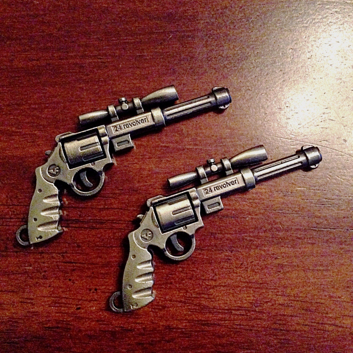 2 Large Bronze Gun Charms, Antique Bronze Charms, Revolver Charms, Rifle Charms, 3D Pistol Pendant, Jewelry and Craft Supplies, Findings