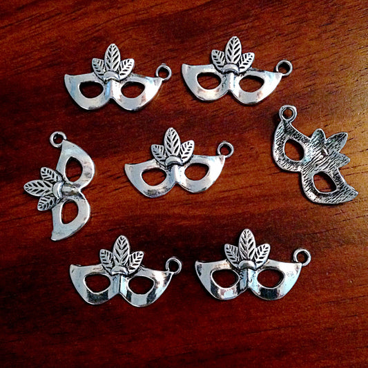 Bulk 20 Mask Charms, Antique Silver Mask Charms, Masquerade Charms, New Orleans Mardi Gras Charms, Findings, Crafting and Jewelry Supplies