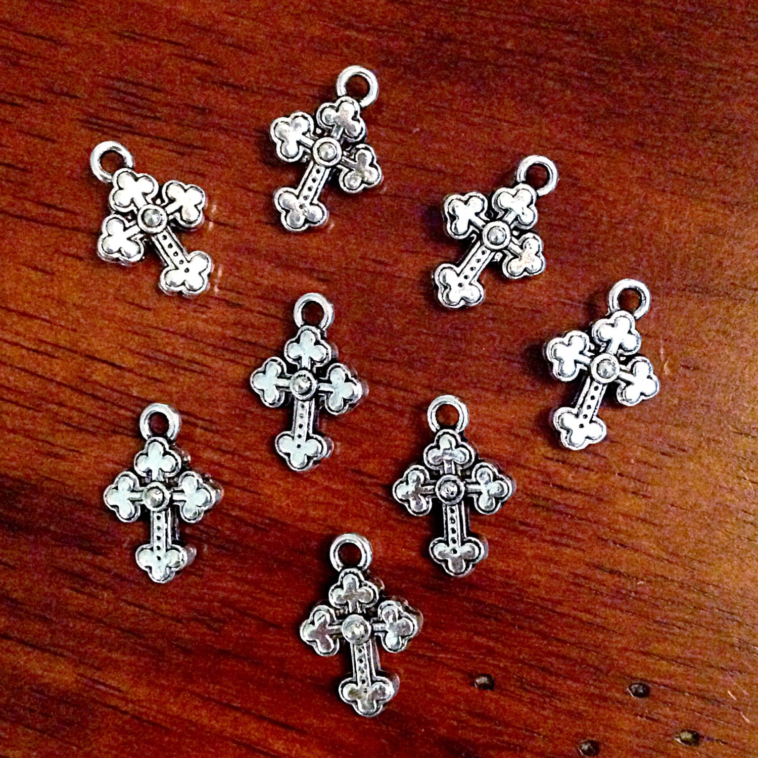 10 Silver Cross Charms, Antique Silver Charms, Cross Charms, Double Sided Cross Charms,Tiny Cross, Jewelry And Craft Supplies, Findings