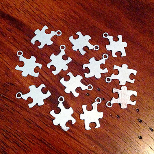 Bulk 25 Puzzle Charms, Antique Silver Charms, Autism Charms, ASD Charms, Autism Puzzle Pendants, Findings, Jewelry And Craft Supplies