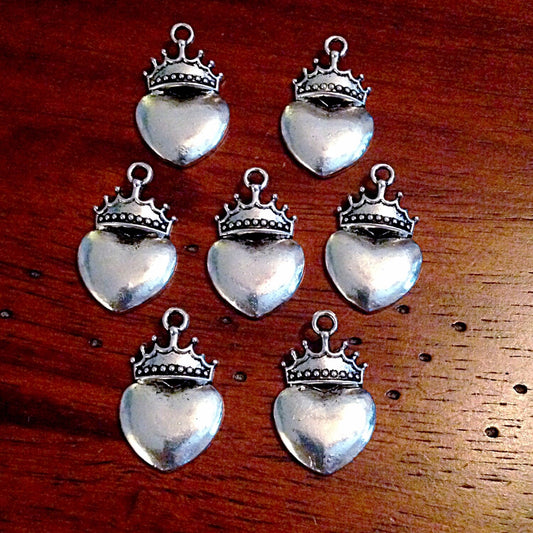 15 Heart Crown Charms, Antique Silver Heart Charms, Claddagh Charms, Irish Heart Charms, Silver Heart Crown Charms, Craft Supplies, Findings