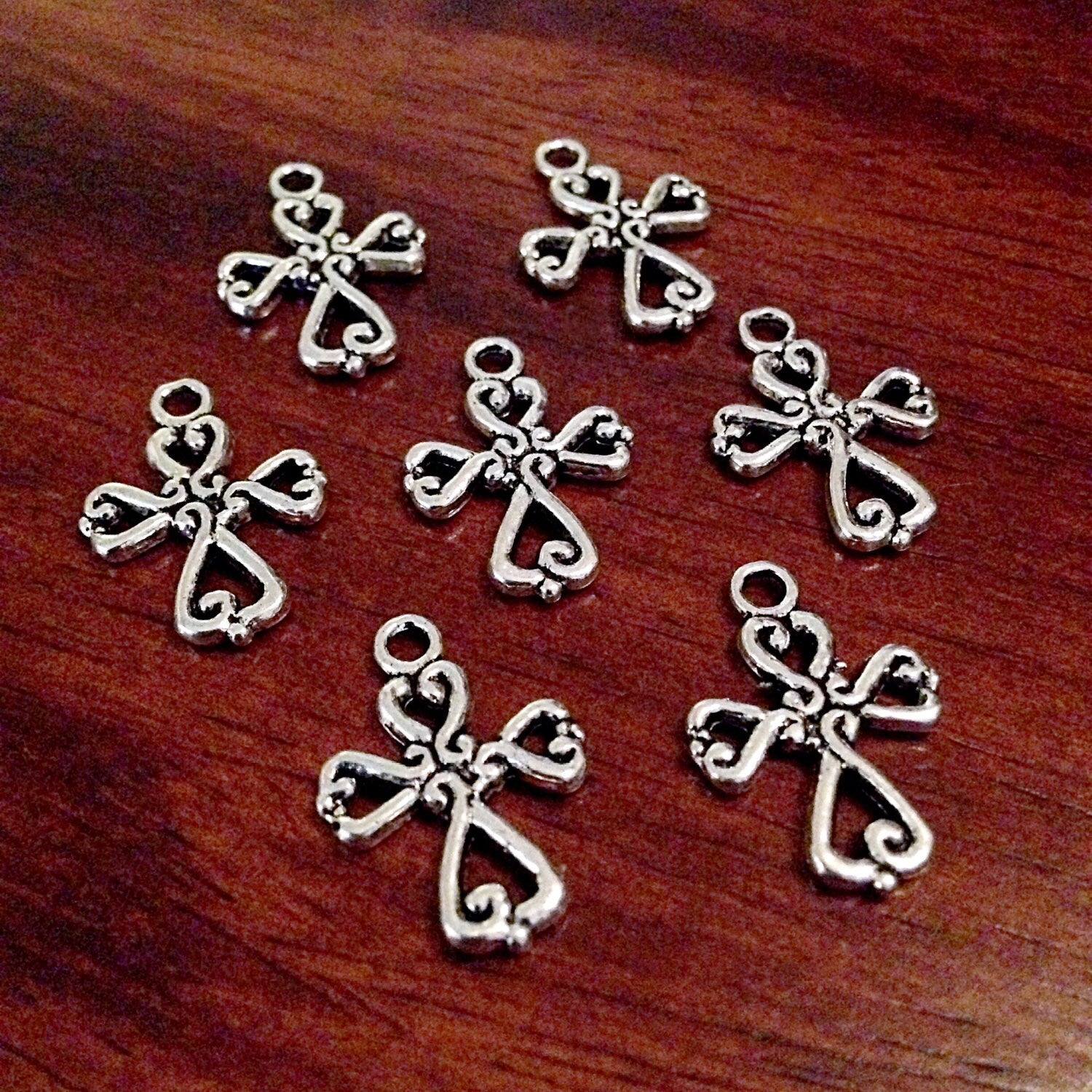 15 Silver Cross Charms, Antique Silver Charms, Small Cross Charms, Double Sided Cross Charms, Jewelry And Craft Supplies, Findings