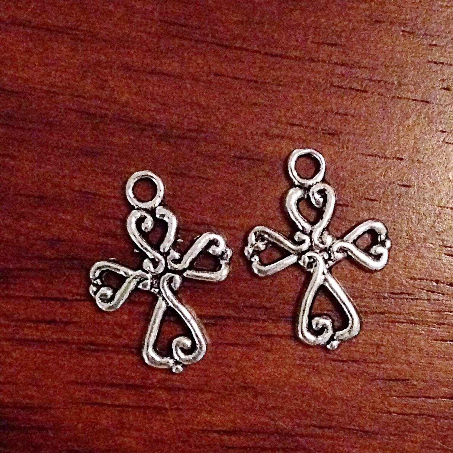 Bulk 25 Silver Cross Charms, Antique Silver Charms, Small Cross Charms, Double Sided Cross Charms, Jewelry And Craft Supplies, Findings