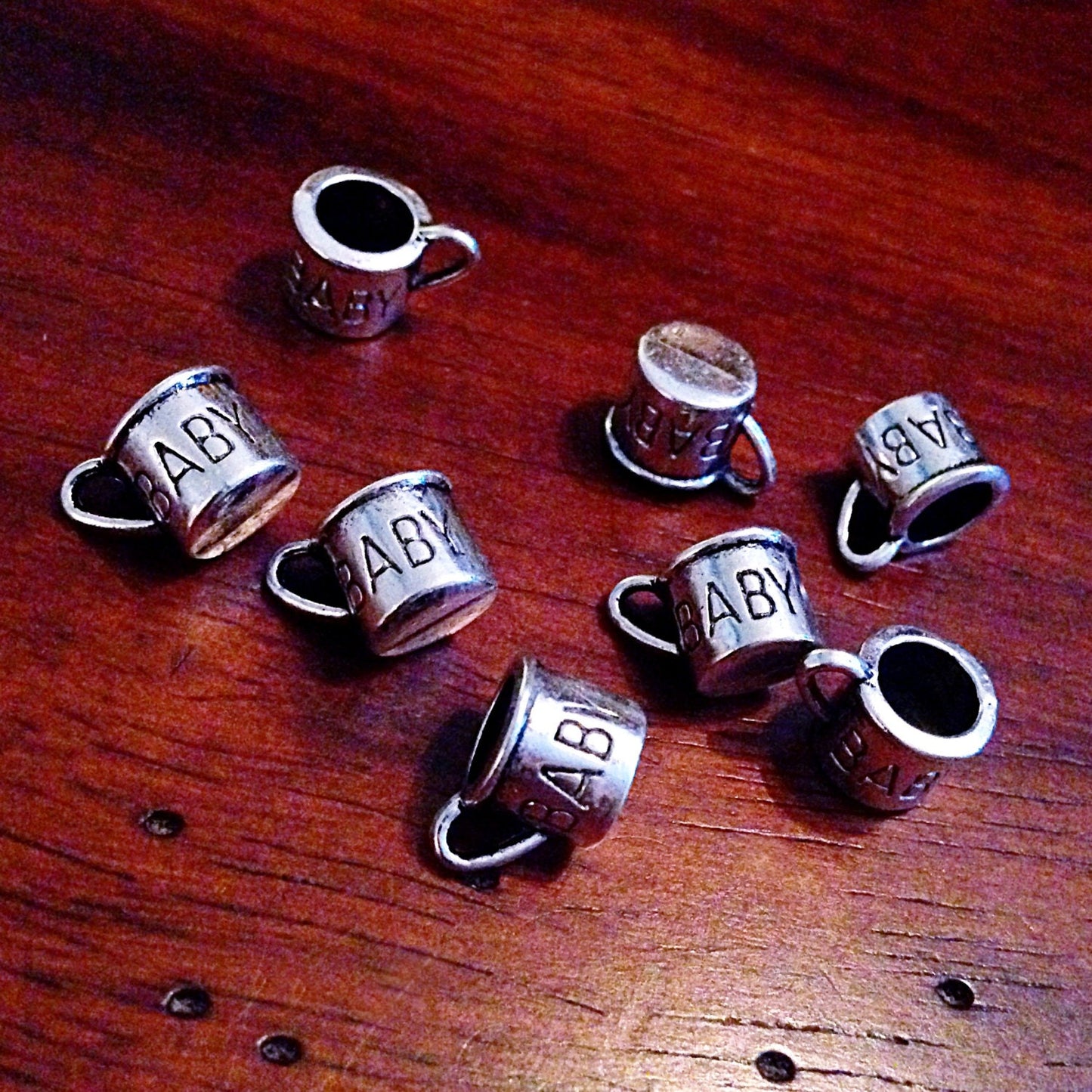 Bulk 20 Baby Charms, Antique Silver Charms, Baby Cup Charms, Double Sided Cup Charms, 3-D Cup Charms, Jewelry and Craft Supplies