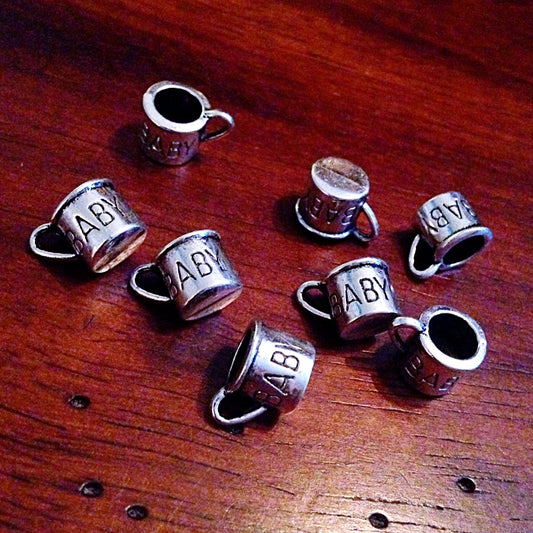 Bulk 20 Baby Charms, Antique Silver Charms, Baby Cup Charms, Double Sided Cup Charms, 3-D Cup Charms, Jewelry and Craft Supplies