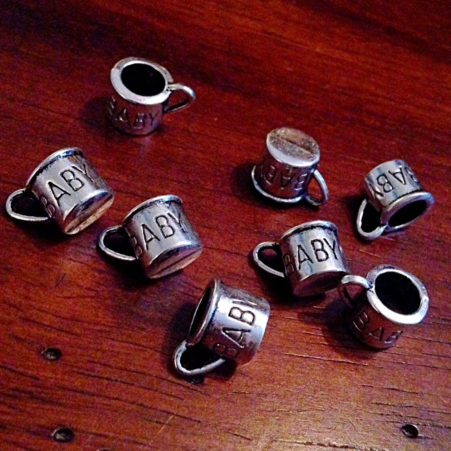 Bulk 20 Baby Charms, Antique Silver Charms, Baby Cup Charms, Double Sided Cup Charms, 3-D Cup Charms, Jewelry and Craft Supplies
