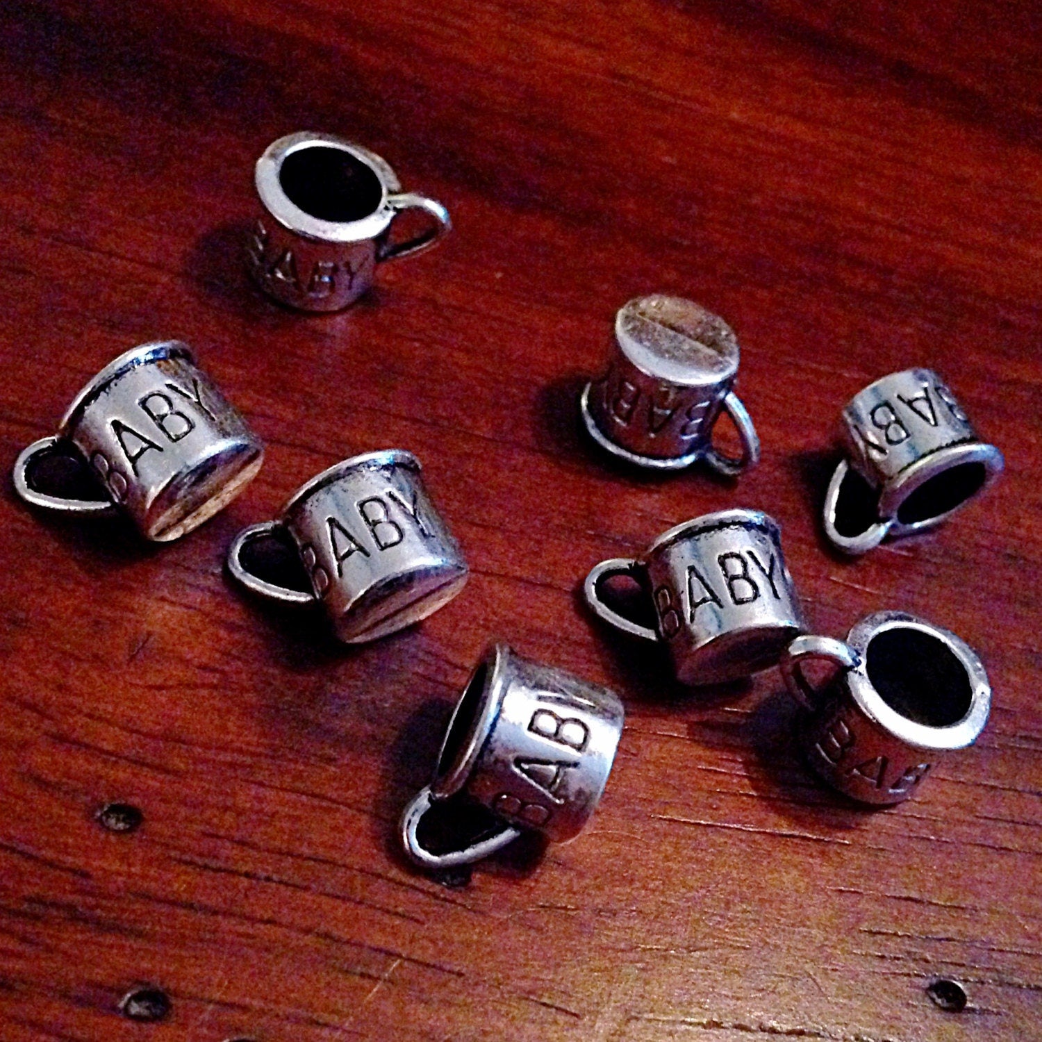 Bulk 20 Baby Charms, Antique Silver Charms, Baby Cup Charms, Double Sided Cup Charms, 3-D Cup Charms, Jewelry and Craft Supplies