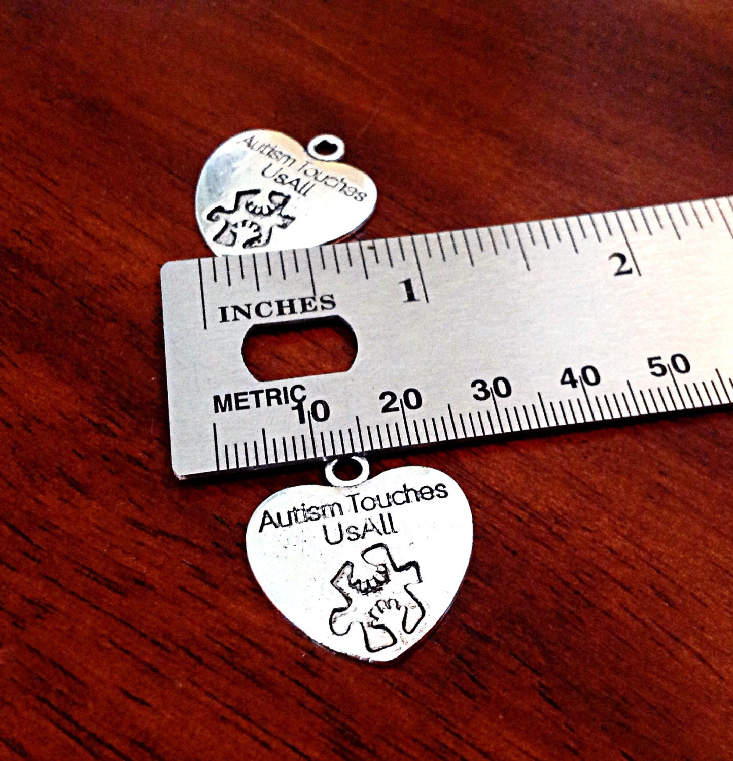 8 Autism Charms, Antique Silver Heart Charms, Autism Charm, Puzzle Charms, Double Sided Heart Charm, Craft and Jewelry Supplies, Findings